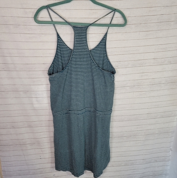 LOU & GREY TEAL STRIPED LINEN BLEND RACER BACK DRESS, SZ LARGE - Picture 8 of 13